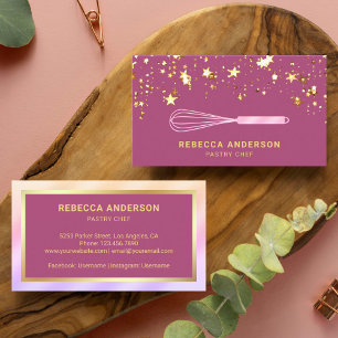 Cartão De Visita Confete Dourado Bigode Rosa Chef Padaria