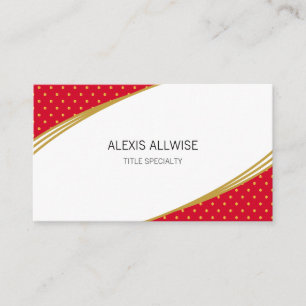 Cartão De Visita Confete Dourado Elegante em Vermelho e Branco