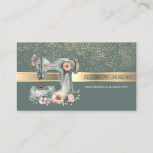 Cartão De Visita Confete Dourado Elegante,Máquina de Costura Floral