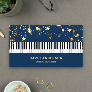 Cartão De Visita Confete Dourado Teclado Piano Músico Pianista