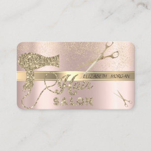 Cartão De Visita Confete Dourado,Tesoura,Secador Rosa Dourado