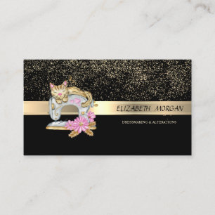 Cartão De Visita Confetti Dourado Elegante, Gato de Máquinas de Cos