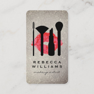 Cartão De Visita Configuração de Maquiagem de Literatura Dourada El