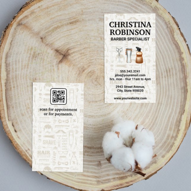 Cartão De Visita Conjunto de Ferramentas de Barber | Código Qr (Criador carregado)
