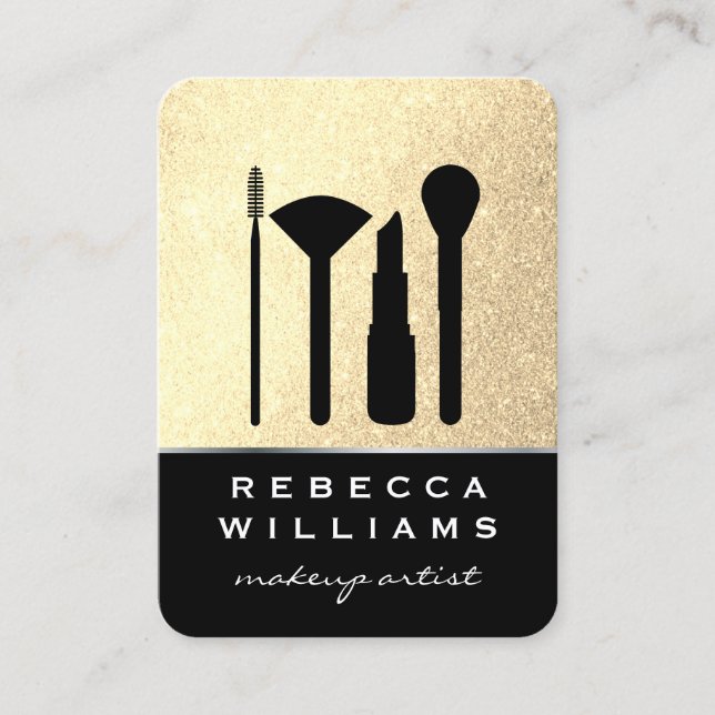 Cartão De Visita Conjunto de Maquiagem de Largura Dourada de Faux E (Frente)