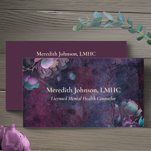 Cartão De Visita Conselheiro de Saúde Mental Purple Peonies   Natur