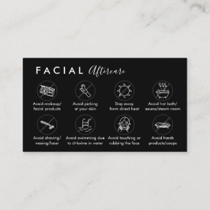 Cartão De Visita Conselhos de Cuidados Pós-Faciais Pretos Instrução