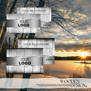 Cartão De Visita Conselhos de madeira branca Cinza Logotipo de made