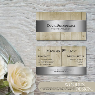 Cartão De Visita Conselhos de madeira Castanho-claro Borda prateada