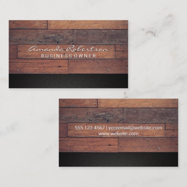 Cartão De Visita Conselhos de madeira | Textura Negra (Frente/Verso)