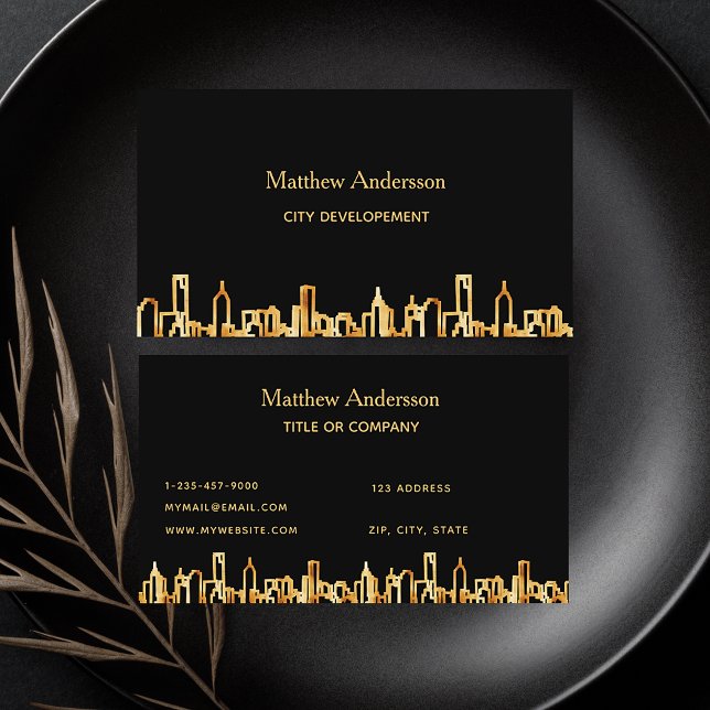 Cartão De Visita Construção da linha do horizonte de ouro negro (Criador carregado)