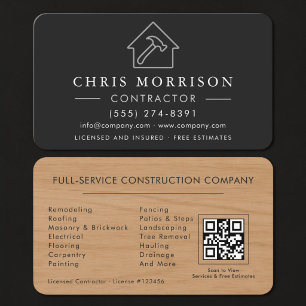 Cartão De Visita Construção de Edifícios de Madeira Código QR