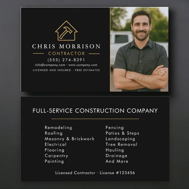 Cartão De Visita Construção de Edifícios Foto Black Gold (Criador carregado)