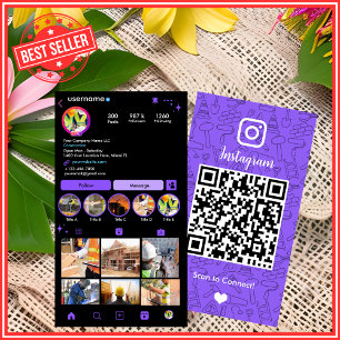 Cartão De Visita Construção de Edifícios Instagram Roxo   Código QR