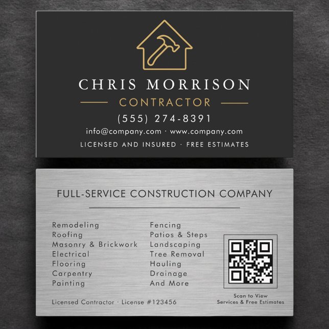 Cartão De Visita Construção de Edifícios Metálicos Código QR Black  (Criador carregado)