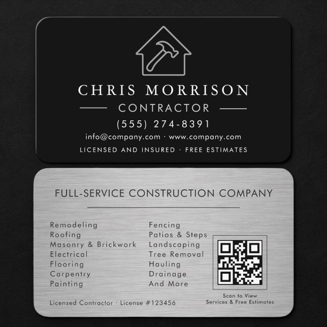 Cartão De Visita Construção de Edifícios Metálicos Código QR Prata (Criador carregado)
