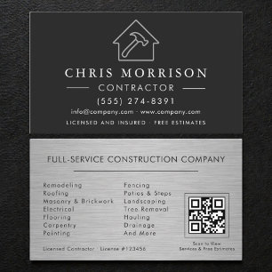 Cartão De Visita Construção de Edifícios Metálicos Código QR Preto 