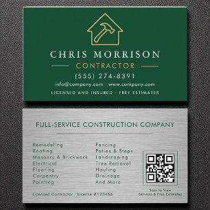 Cartão De Visita Construção de Edifícios Metálicos Código QR Verde