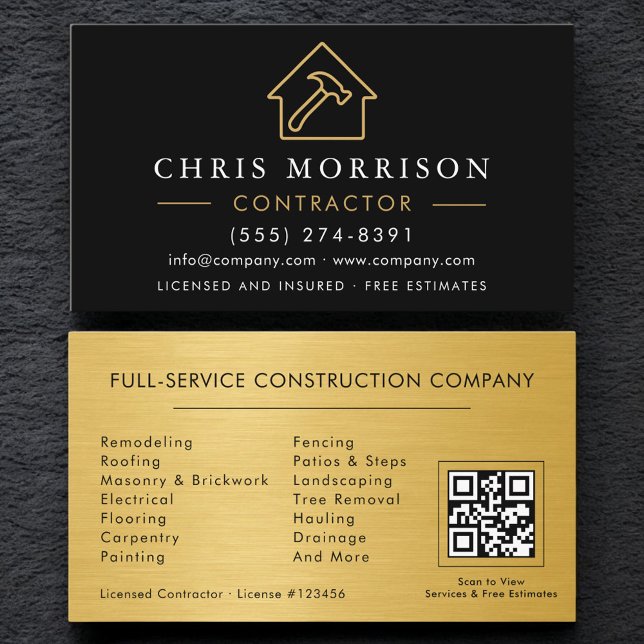 Cartão De Visita Construção de Edifícios Metálicos QR Code Preto Do (Criador carregado)