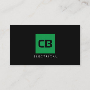 Cartão De Visita Construção de Monograma Verde Quadrado, Elétrico
