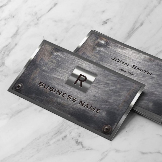 Cartão De Visita Construção Grunge Steel Monograma Metálico (Criador carregado)