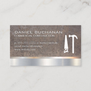 Cartão De Visita Construção Madeira Metálica Saw Hammer Metal
