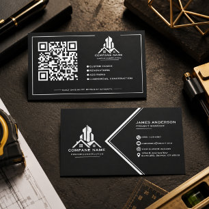 Cartão De Visita Construção Moderna Profissional Preto Ouro
