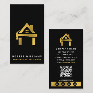 Cartão De Visita Construção Personalizada Black Gold Home Building 