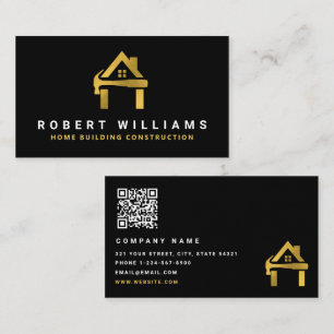 Cartão De Visita Construção Personalizada Black Gold Home Building 