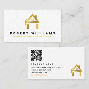 Cartão De Visita Construção Personalizada Branco Dourado Construção