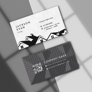 Cartão De Visita Construção Profissional de Telhados Preto e Branco