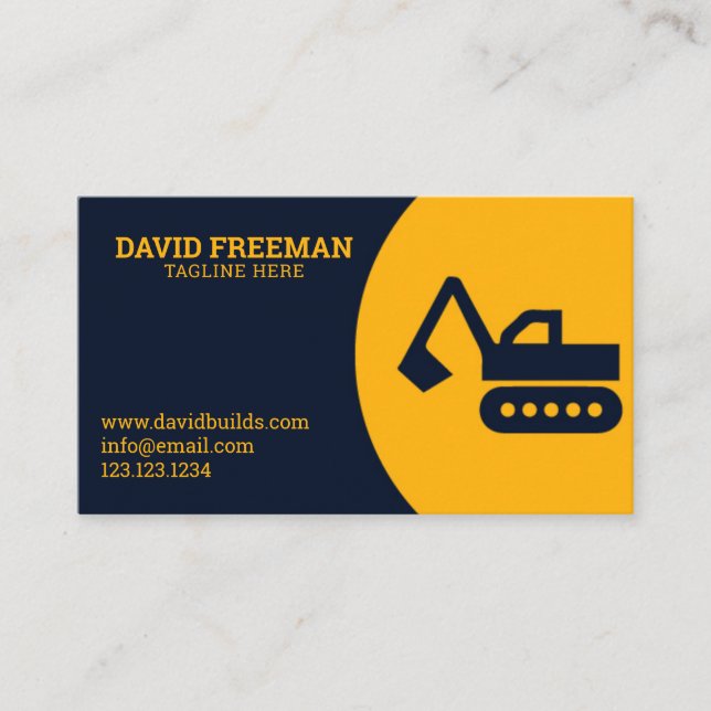 Cartão De Visita Construção única de cavador amarelo e azul (Frente)