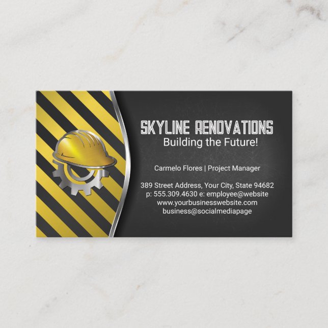 Cartão De Visita Construction Caution | Hard Hat Helmet (Frente)