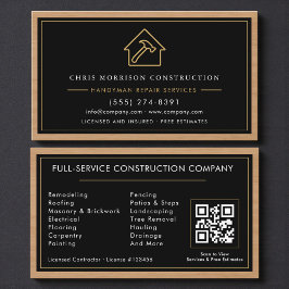 Cartão De Visita Construction & Handyman QR Code Wood