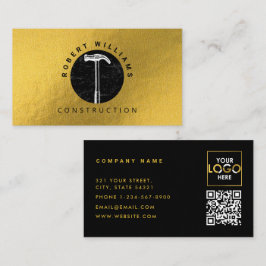 Cartão De Visita Construction Metal QR Code Black Metallic Gold