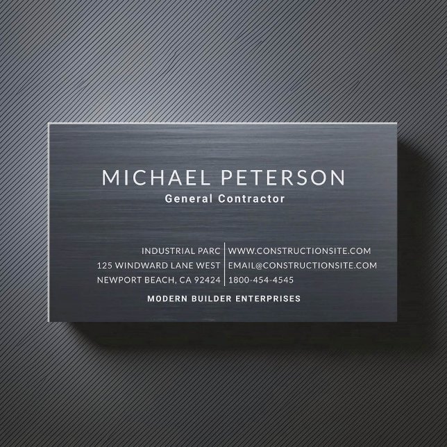 Cartão De Visita Construtor de Construção - Desenvolvedor de Aço Br (construction company builder remodeling business card brushed dark blue steel simple minimalist)