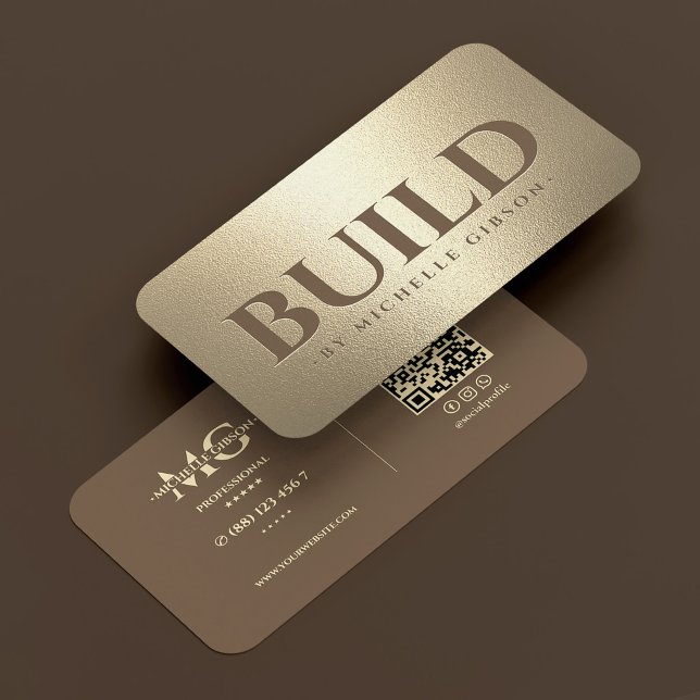 Cartão De Visita Construtor Geral Construção Marrom Dourado Falso (General Contractor Construction Brown Faux Gold Business Card
)