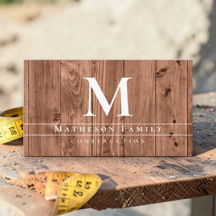 Cartão De Visita Construtora Monogram Wood Contratante de Construçã