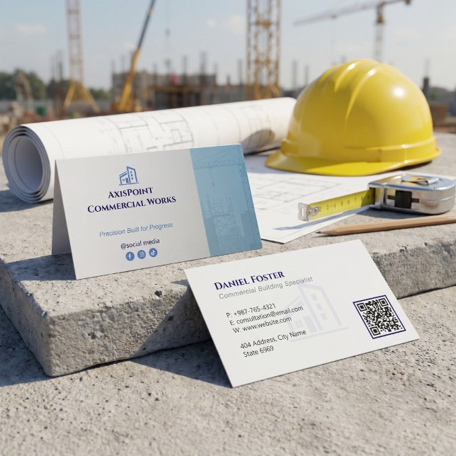 Cartão De Visita Construtores de Edifícios Comerciais | Cinza Minim (Criador carregado)
