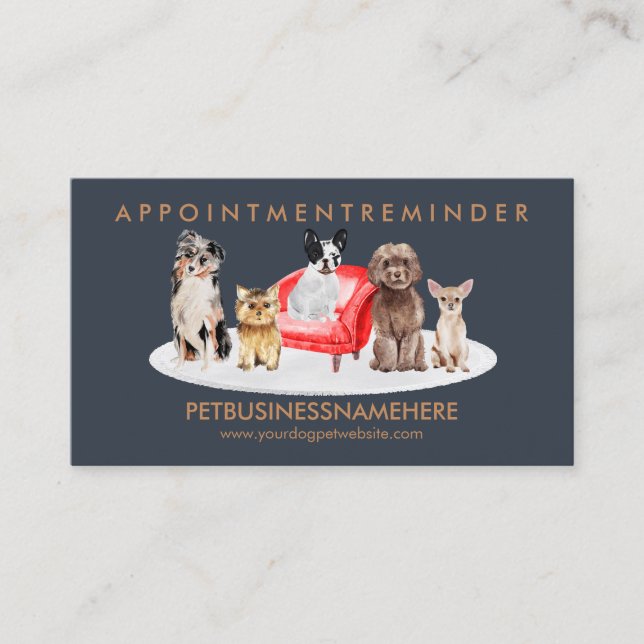 Cartão De Visita Consulta de Cachorros Marrom-Naval (Frente)