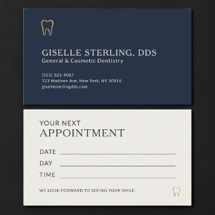 Cartão De Visita Consulta no Dentista Azul Marinho & Dourado