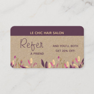 Cartão De Visita Consulte um amigo Cliente de Referência Plum Flora