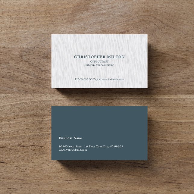 Cartão De Visita Consultor azul branco de textura elegante simples (Criador carregado)