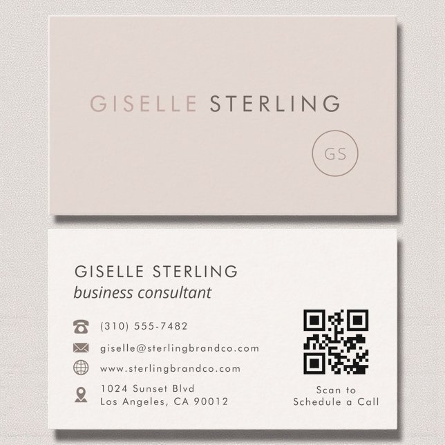 Cartão De Visita Consultor Blush Pink Beige Código QR Luxo (Criador carregado)