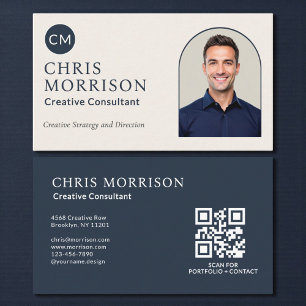 Cartão De Visita Consultor Criativo Código QR Foto Azul Marinho