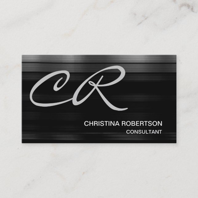 Cartão de visita consultor de Cinza preta monogram (Frente)