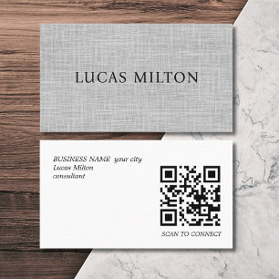 Cartão De Visita Consultor de Código QR Cinza Textura Elegante