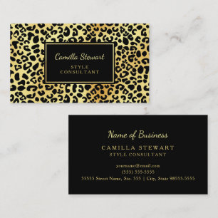 Cartão De Visita Consultor de Estilo de Impressão Leopardo Dourado