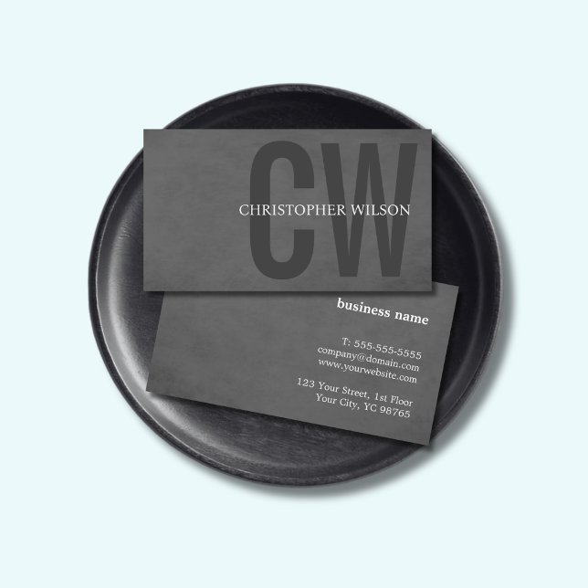 Cartão De Visita Consultor de Monograma da Cinza Elegante de Textur (Criador carregado)