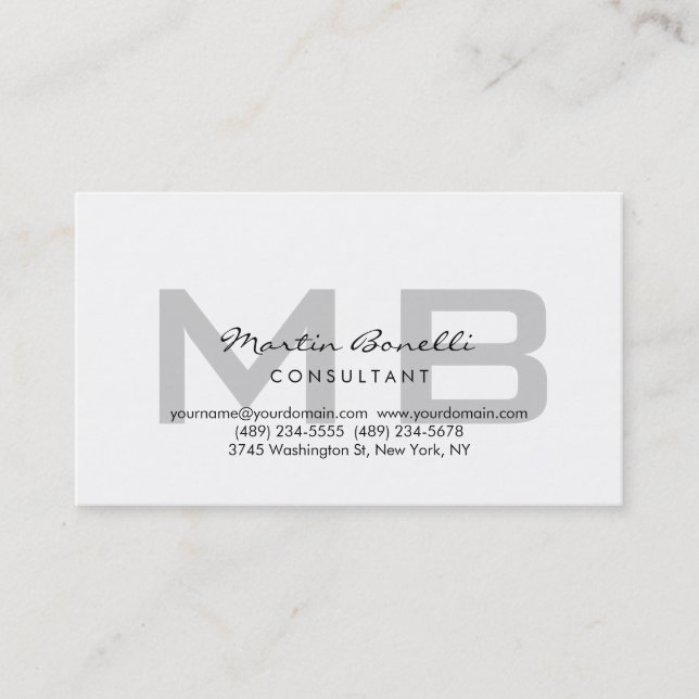 Cartão de visita consultor de monograma de Cinza m (Frente)